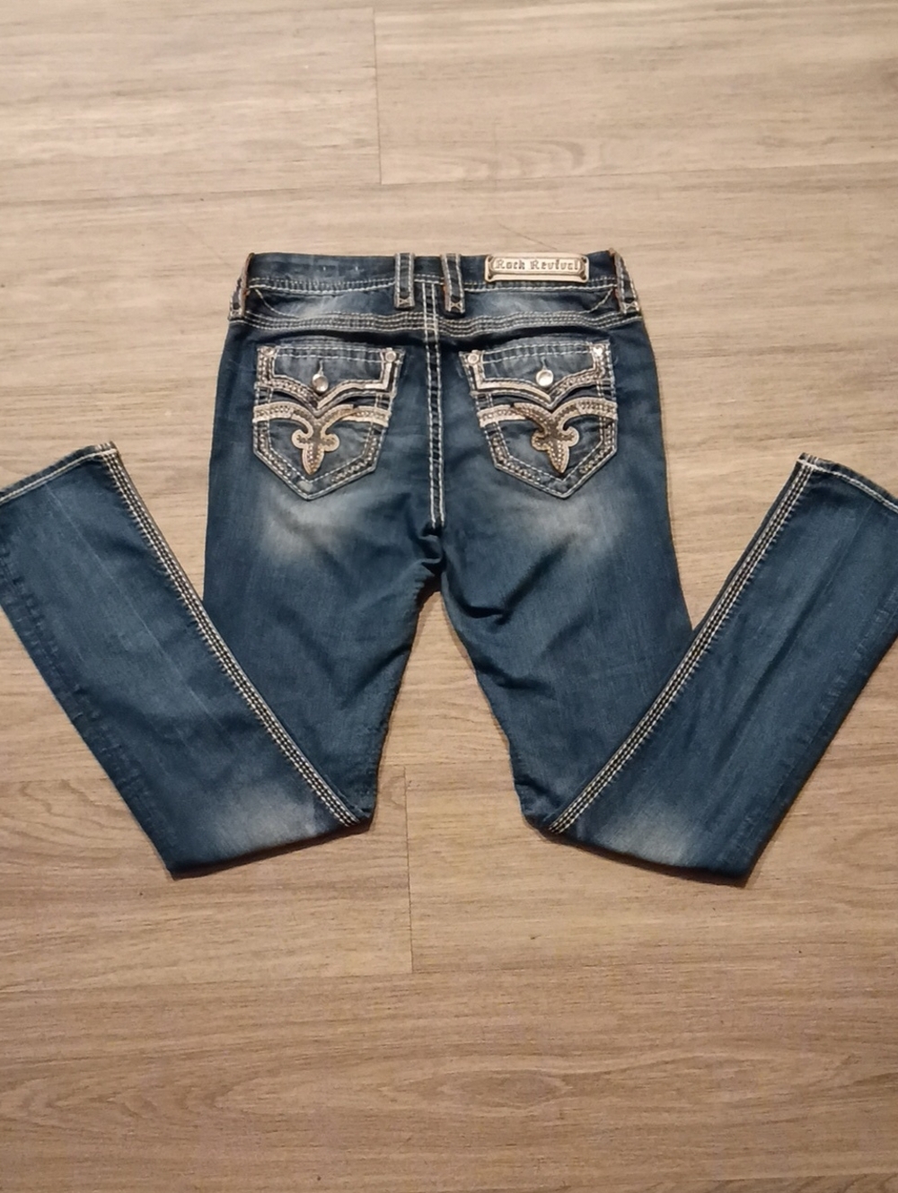 Rock Revival Dark Blue Embroidered Back Pocket Jeans